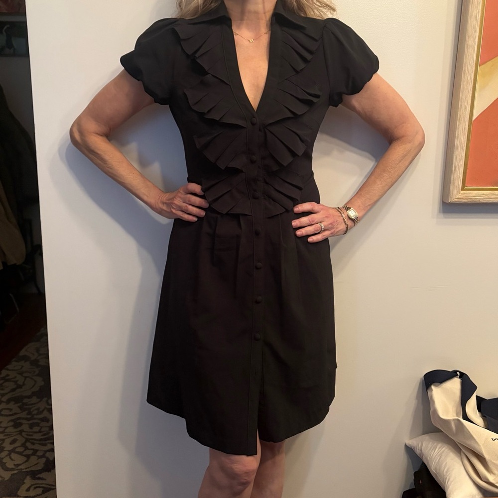 Bloomingdale’s Aqua Black Ruffle Dress